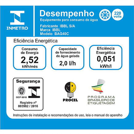 Bebedouro de Pressão BAG40C consumo de energia